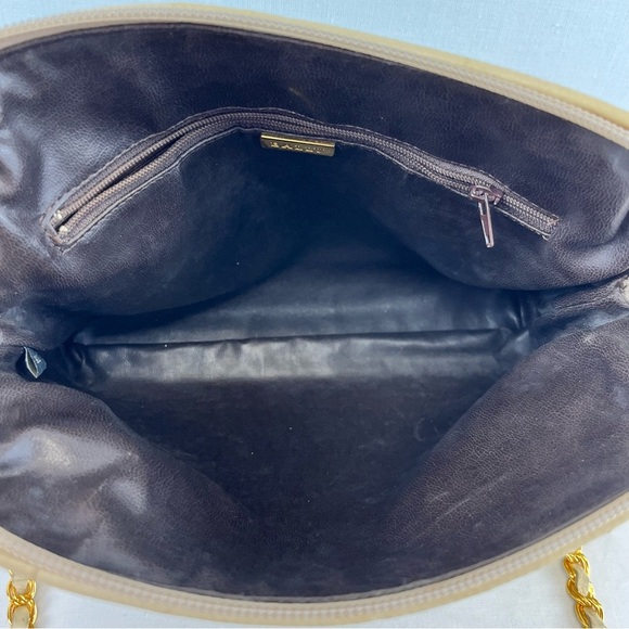 Bally Lambskin Leather Quilted Crossbody Bag with Gold Tone Chain in Cream - Picture 15 of 16